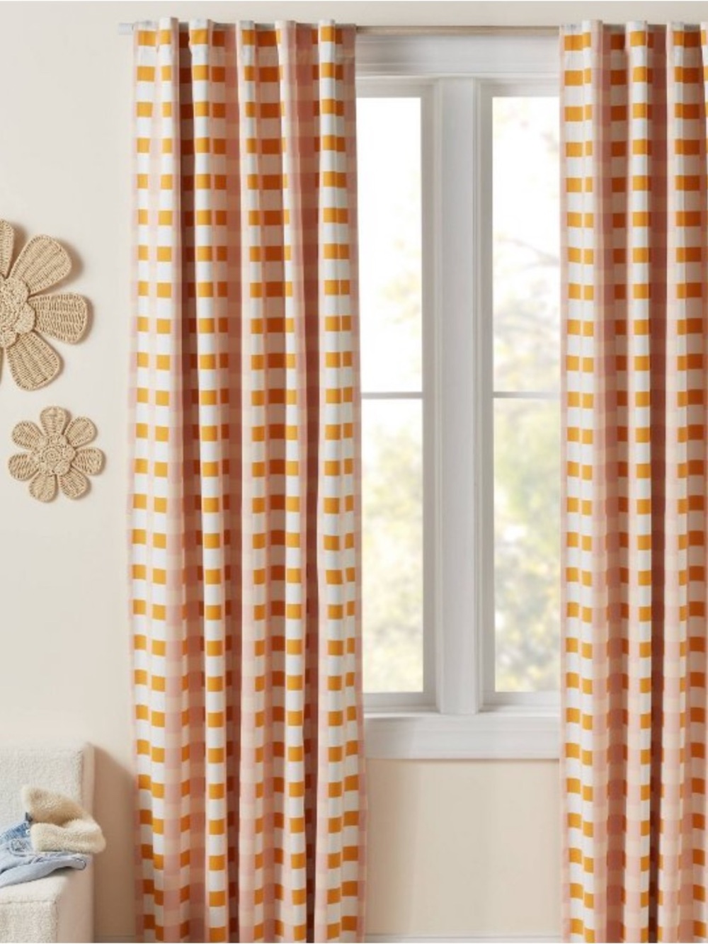 NEW Pillowfort 84” Pink/Orange Checkered Blackout Window Curtain Panel